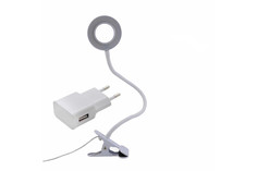 Гибкий светильник настольный RLW-9bda белый на прищепке диаметр 9 см с адаптером питания Mobicent