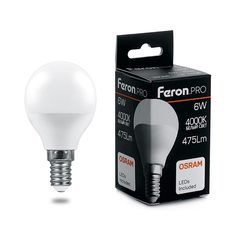 Лампа светодиодная PRO LB-1406 Шарик E14 6W 4000K FERON 38066