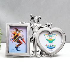 Фоторамка пластик на 2 фото 10х15, 13х13 см Скоморох темное серебро 22,5х31х2 см No Brand
