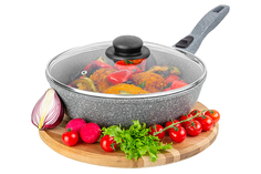 Сковорода глубокая Elan Gallery ГАРМОНИЯ ВКУСА Серый мрамор 26 см с крышкой, съёмная ручка