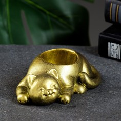 Подсвечник Кошечка состаренное золото, 11х7х3см No Brand