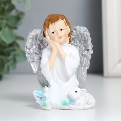 Сувенир полистоун "Девочка ангел с кроликом и цветами" 6х6,5х8,5 см No Brand