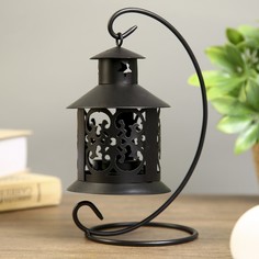 Подсвечник металл 1 свеча Ажурный фонарик черный 20х12х9,5 см No Brand