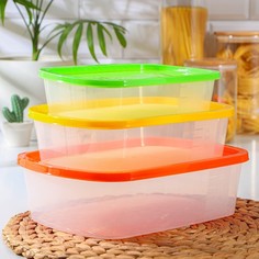 Набор контейнеров пищевых BioFresh, 3 шт: 1 л, 1,6 л, 2,3 л, прямоугольные, цвет МИКС ИскраПласт