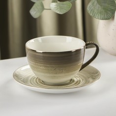 Чайная пара Доляна «Млечный путь», чашка 220 мл, блюдце 13,5 см, цвет серый