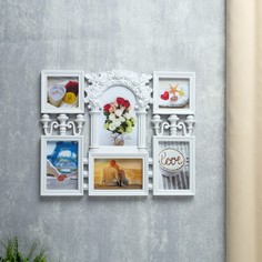 Фоторамка пластик на 6 фото 9х9, 9х13, 10х15 см Цветочная арка белая 29х35 см No Brand