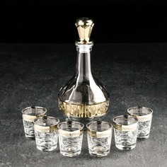 GiDGLASS Набор питьевой Флора, 7 предметов: графин 500 мл, стопка 50 мл, 6 шт, с гравировк