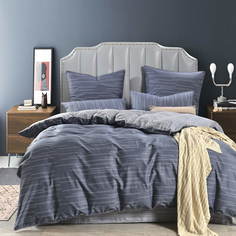 Комплект постельного белья Sofi de Marko Альфа семейный сатин серый + синий