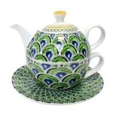 Чайник Porcelana Bogucice Pavone с чашкой 1 персона 2 предмета No Brand