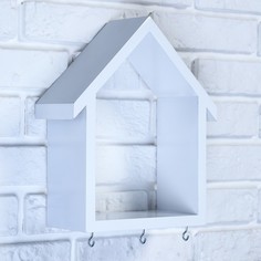 Ключница-полка Домик средняя, 3 крючка, белая, 29,5*25*10 No Brand