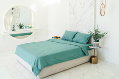 Комплект постельного белья ZonaSona однотонный Бирюзовый, 1,5 спальный, САТИН, нав. 70х70