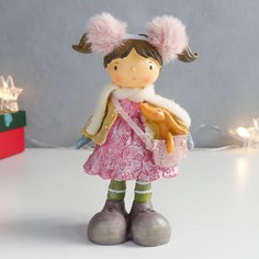 Сувенир полистоун "Девочка в розовом платье с собачкой в сумочке" 10,3х7,5х16,5 см No Brand