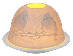 Подсвечник для чайной свечи КАРДИНАЛЫ НА ВЕТОЧКЕ, фарфор, 8х12 см, SHISHI