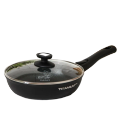 Сковорода Titanium pro, d=24 см, съёмная ручка, стеклянная крышка No Brand