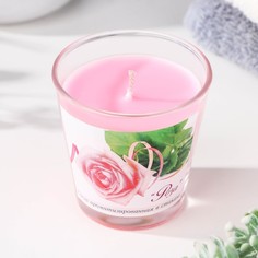 Ароматическая свеча в стакане Роза, 6,5х6,5 см, 10 ч, 165 г, розовая Омский Свечной
