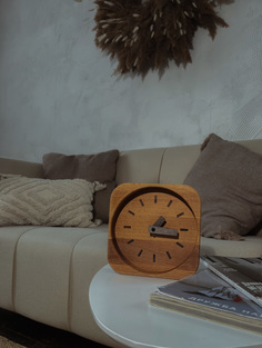 Настольные интерьерные деревянные часы Quadrat Time PlatoS Прямоугольник Черный