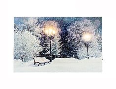 Светящаяся картина СКАМЕЙКА В СНЕЖНОМ ПАРКЕ, 6 холодных/тёплых LED-огней, 58х38 см Kaemingk