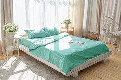 Комплект постельного белья ZonaSona однотонный Бирюзовый, 2 спальный, ПОПЛИН, нав. 70х70
