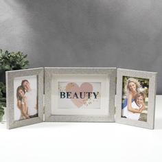 Фоторамка пластик на 3 фото 10х15, 15х20 см Блестки серебро 18х50 см No Brand