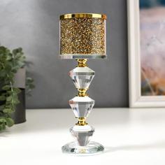 Подсвечник стекло на 1 свечу "Золотые камешки" ножка с кристаллами 21х7,5х7,5 см No Brand