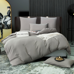 Комплект постельного белья СИТРЕЙД 2 спальный однотонный Серый, Сатин, нав. 50x70