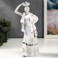 Сувенир керамика "Африканка с кувшином на голове" белый с золотом 28х8х12,5 см No Brand