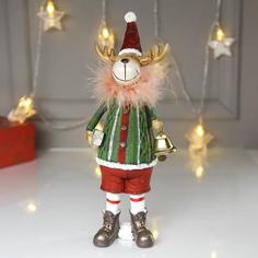 Сувенир полистоун "Лосик в зелёном свитере с колокольчиком" 27х6,5х9 см No Brand