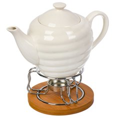 Чайник заварочный керамика, металл, бамбук, 0.84 л, с подогревом, Y6-6457 No Brand