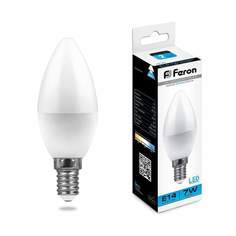 Лампа светодиодная FERON, E14, 7W, 6400K, "Свеча", арт. 620036 - (10 шт.)