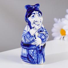 Сувенир Баба Яга с метлой, 12х6 см, гжель No Brand