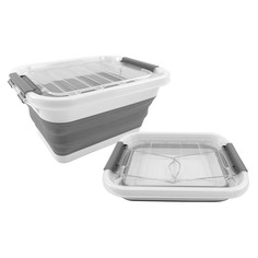 Таз-контейнер с крышкой силиконовый складной Estares-10l-39x28х19-white-gray