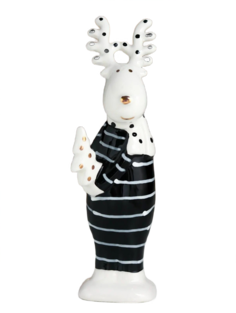Сувенир керамика "Лосик в полосатом, шарф и рожки в горох, с ёлочкой" 16,5х4,6х5,6 см No Brand