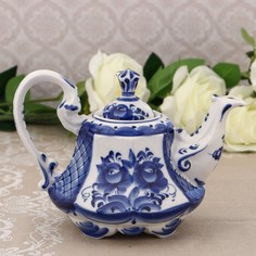 Кофейник «Цветы», H=16 см, гжель No Brand