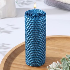 Свеча из вощины, 4,5х4,5х12,5 см, синий металлик No Brand