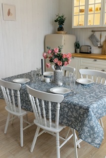 Скатерть хлопковая rose grey-blue 180*138 No Brand