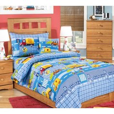 Простыня 1.5 спальная бязь Машинки голубой Ивановотекстиль