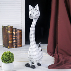 Сувенир дерево "Кошечка с длинной шеей полосатая" 10х15х50 см No Brand