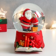 Сувенир полистоун водяной шар музыка "Дед Мороз с малышом" 11,5х11,5х14 см No Brand