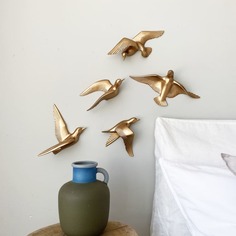 Настенный декор Птицы чайки 3d панно набор из 5шт. цвет Золото I AM ART