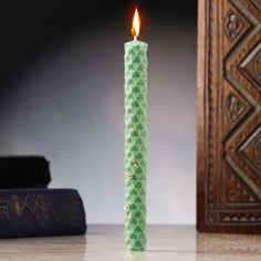 Свеча из вощины с эвкалиптом, 13х1,7 см, 1 ч, зеленый No Brand