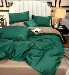 Комплект постельного белья Winni Simplicity Жатка на резинке Зелено Коричневый - Семейный