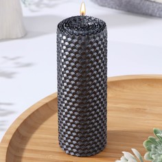 Свеча из вощины, 4,5х4,5х12,5 см, мокрый асфальт металлик No Brand