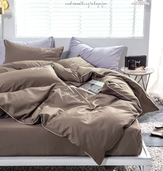 Комплект постельного белья Winni SimplicityЖатка Сатин на резинке Коричневый 2х спальный