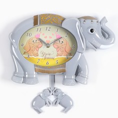 Часы настенные, серия: Детские, "Слоненок", дискретный ход, маятник, 24.5 х 36 х 5.5 см No Brand