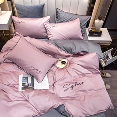 Комплект постельного белья Winni Жатка на резинке Розовое Серое - Полутораспальное