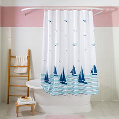 Занавеска (штора) Barca для ванной комнаты тканевая 180х180 см., цвет синий и белый Verran