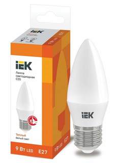 Лампа светодиодная IEK, E27, 9W, 3000K, "Свеча", арт. 682556 - (10 шт.)