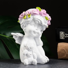 Фигура "Ангелочек с медведем" белый 9х9х13см Хорошие сувениры