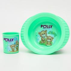 Набор посуды POLLY: кружка 0,2 л., тарелка на присоске, цвет МИКС Полимербыт