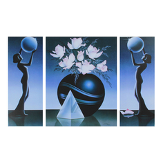 Картина модульная на подрамнике "Розы, круглая ваза" ( 2-19х50см; 1-40х50) 88х50см No Brand